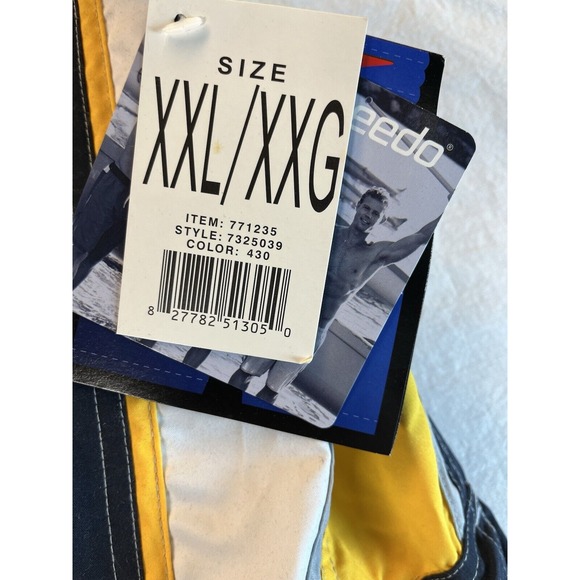 Men's Speedo Board Swim Trunks Navy Blue with White and Yellow Stripes, XXL, New - Picture 4 of 10